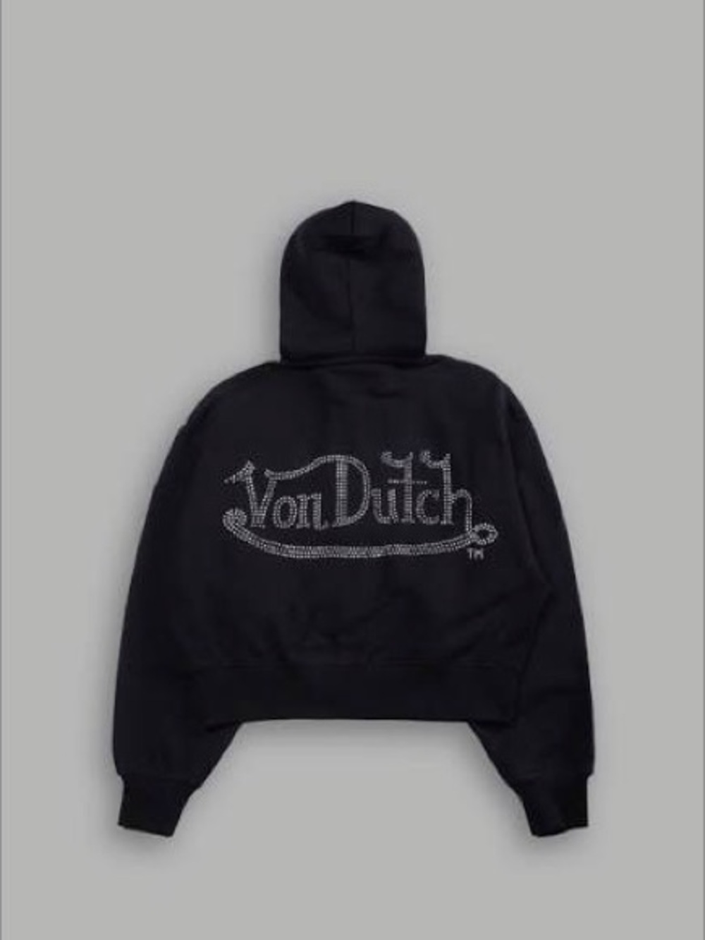 Von Dutch X DARC SPORT Black Rhinestone Cropped Zip-Up Sweater